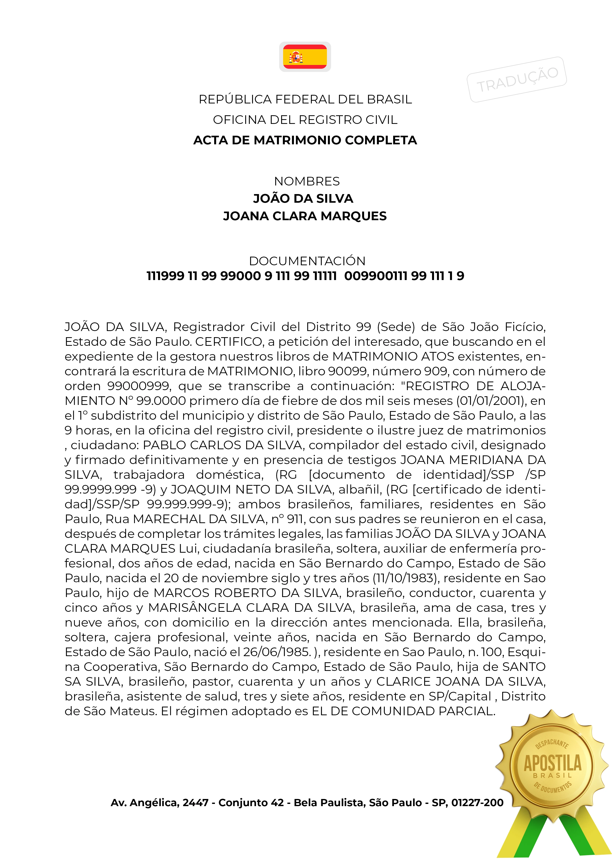 Exemplo de Tradução Juramentada Espanhol