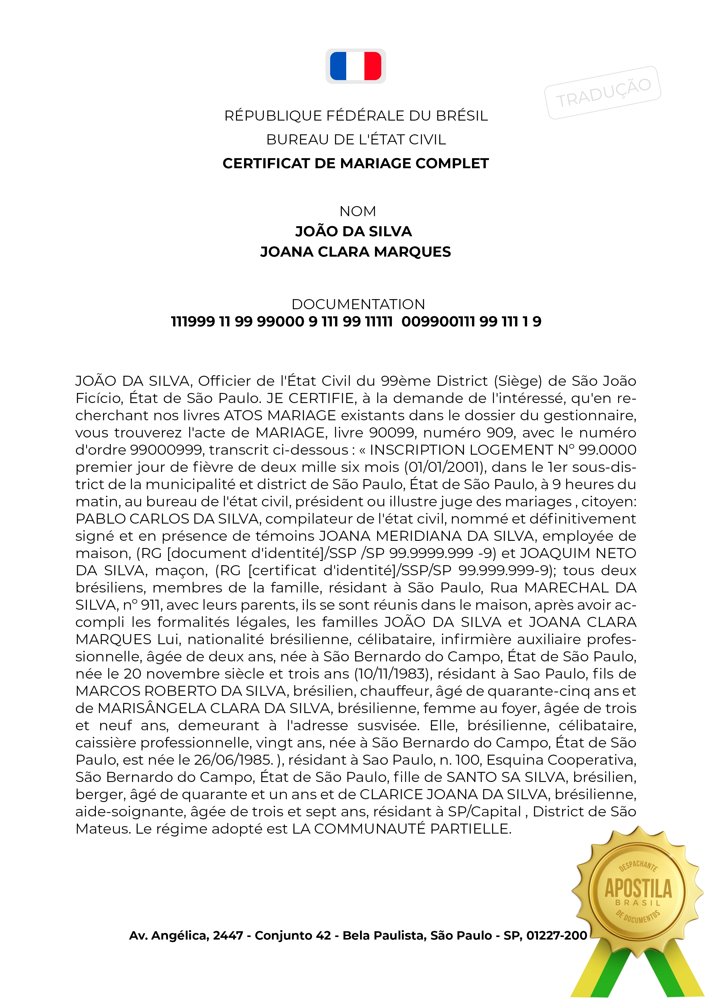 Exemplo de Tradução Juramentada Francês