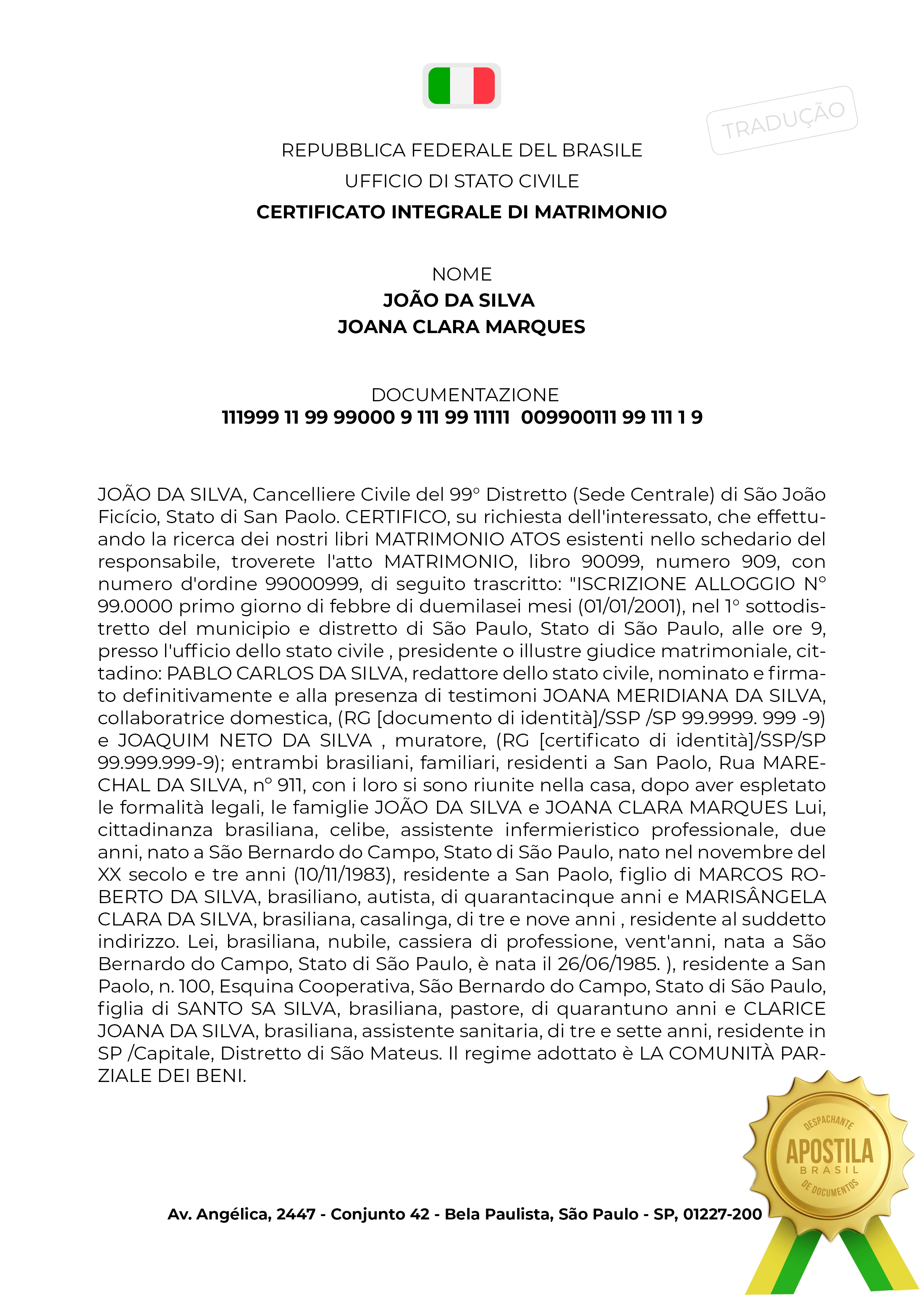 Exemplo de Tradução Juramentada Italiano